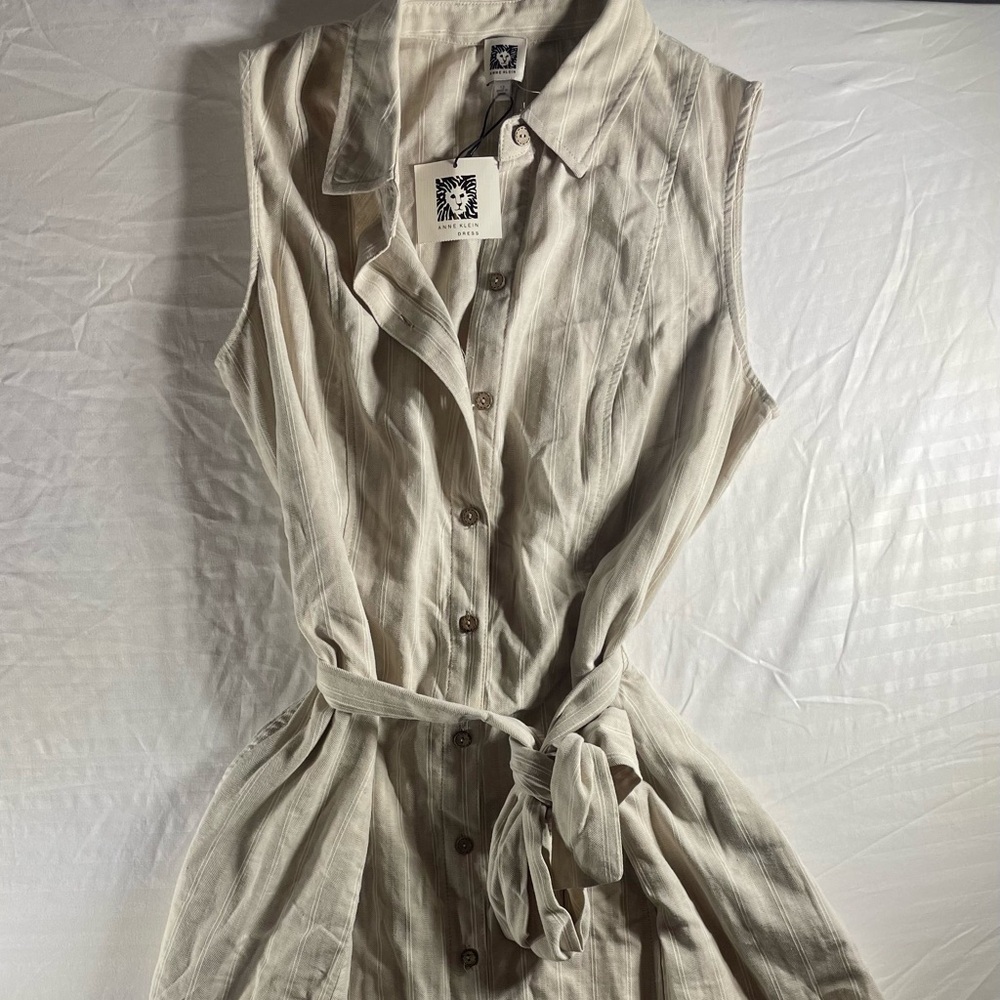 Anne Klein Cream Button-Front Midi Dress